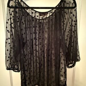 LOFT Black Sheer Polka Dot Blouse